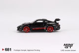 Porsche 911 (992) GT3 RS (LHD) (Black with Pyro Red) - MINI GT - 1:64