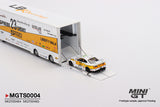 LB Racing Transporter Set Mercedes-Benz Actros with Racing Transporter "LB Racing" & LB-Super Silhouette Nissan S15 Silvia Presentation - MINI GT - 1:64