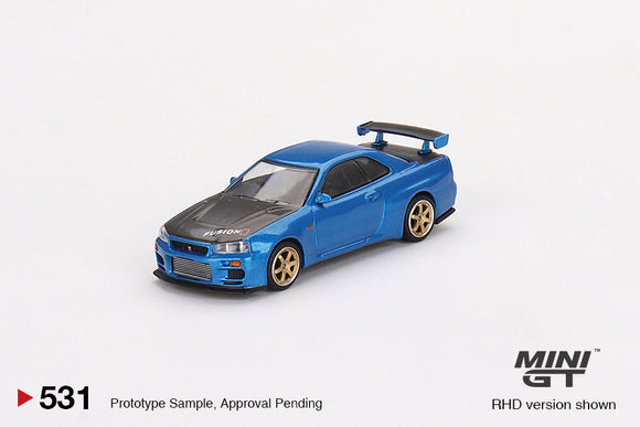 Nissan Skyline GT-R (R34) Top Secret (RHD) (Bayside Blue) - MINI GT - 1:64