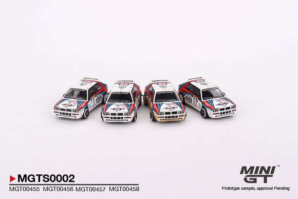 Lancia Delta HF Integrale Evoluzione 1992 Rally MonteCarlo Martini Racing 4 Cars Set - MINI GT - 1:64