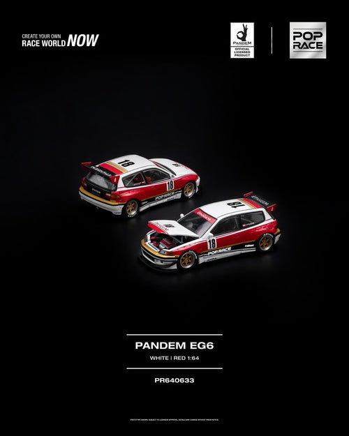 [Preorder] Honda Civic EG6 Pandem (White/Red) - Pop Race - 1:64