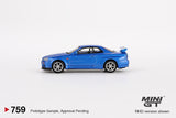 Nissan Skyline GT-R (R34) V-Spec (RHD) (Bayside Blue) - MINI GT - 1:64