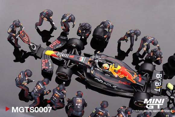 Oracle Red Bull Racing RB18 #1 Max Verstappen 2022 Abu Dhabi GP Pit Crew Set - MINI GT - 1:64