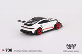 Porsche 911 (992) GT3 RS Weissach Package (LHD) (White with Pyro Red) - MINI GT - 1:64