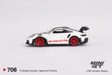 Porsche 911 (992) GT3 RS Weissach Package (LHD) (White with Pyro Red) - MINI GT - 1:64