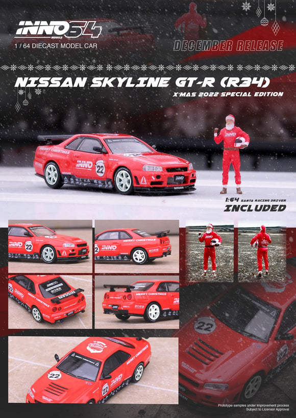 Nissan Skyline GT-R (R34) X'Mas 2022 Special Edition - INNO64 - 1:64