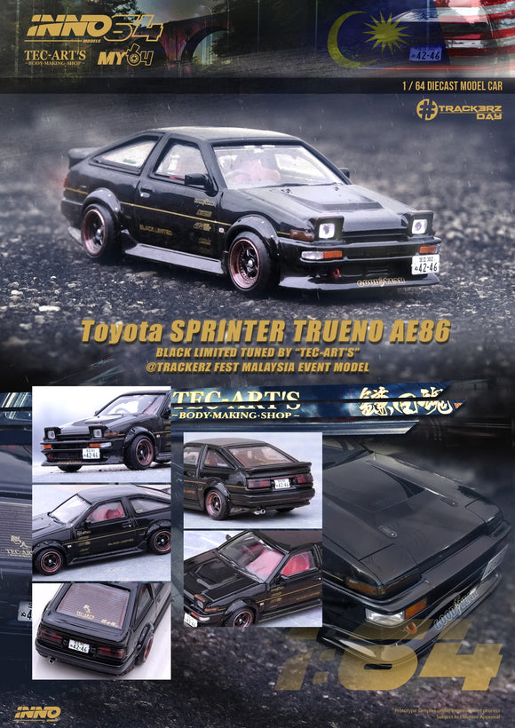 Toyota Sprinter Trueno AE86 Black Limited Tuned by Tec Art's - INNO64 - 1:64