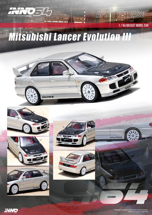Mitsubishi Lancer Evolution III (Silver with Carbon bonnet) - INNO64 - 1:64