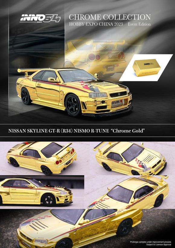 Nissan Skyline GT-R (R34) Nismo R-Tune Gold Chrome - INNO64 - 1:64