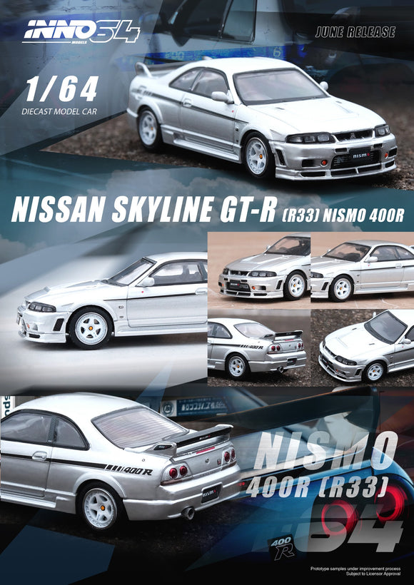 Nissan Skyline GT-R (R33) Nismo 400R (Sonic Silver) - INNO64 - 1:64