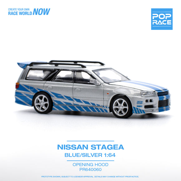 Nissan Stagea R34 (Blue/Silver) - Pop Race - 1:64