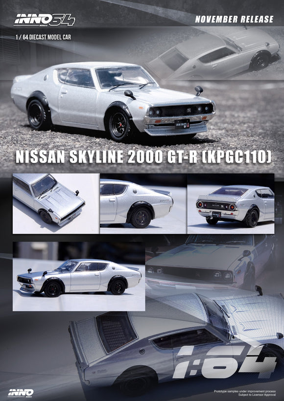 Nissan Skyline 2000 GT-R (KPGC110) (Silver) - INNO64 - 1:64