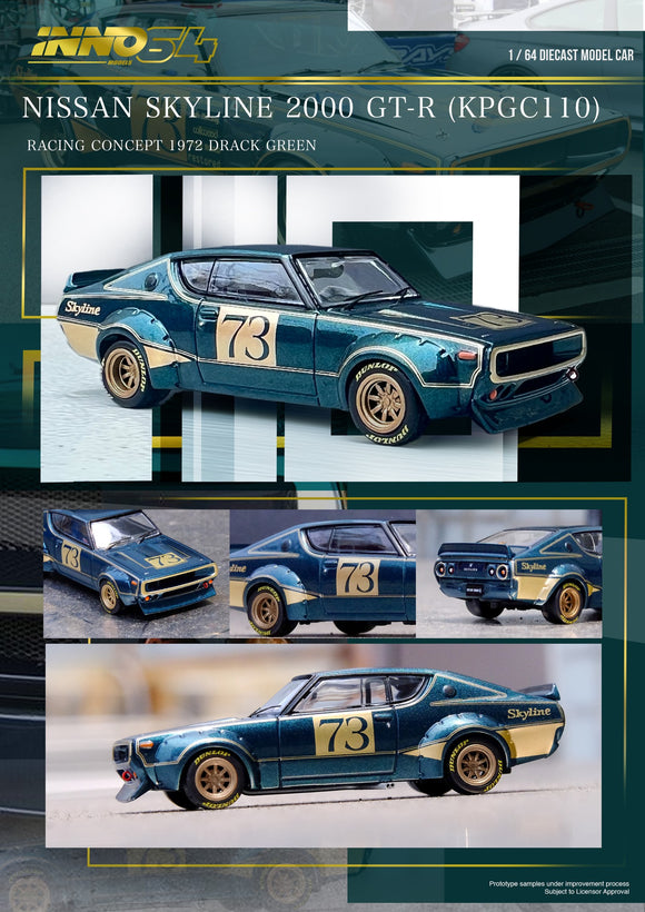 Nissan Skyline 2000 GT-R (KPGC110) Racing Concept (Green) - INNO64 - 1:64