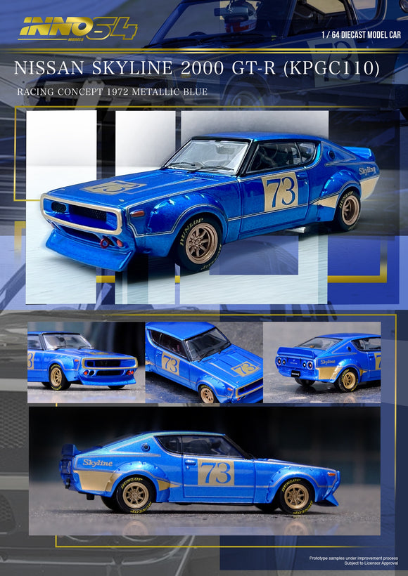 Nissan Skyline 2000 GT-R (KPGC110) Racing Concept (Blue) - INNO64 - 1:64