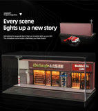 Road Shop Miniature Scene with Figures and Accesories - Black Box Diorama - 1:64 Modellauto 1/64
