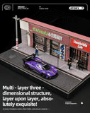 Road Shop Miniature Scene with Figures and Accesories - Black Box Diorama - 1:64 Modellauto 1/64