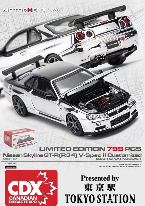 Nissan Skyline GT-R (R34) V-Spec II Customized (Electroplating Silver) - MotorHelix - 1:64 - Modelcars Passion