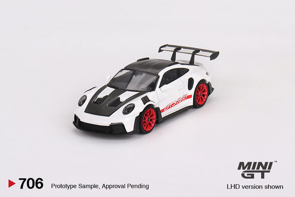 Porsche 911 (992) GT3 RS Weissach Package (LHD) (White with Pyro Red) - MINI GT - 1:64