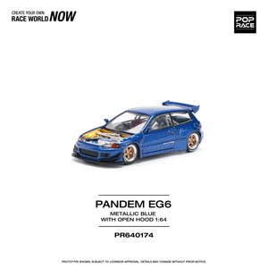Honda Civic EG6 Pandem (Metallic Blue/Open Hood) - Pop Race - 1:64