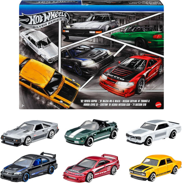 6-Car Set Japanese Car Culture : Toyota Supra '82, Mazda MX-5 Miata '91, Nissan Skyline HT 2000 GT-X, Honda Civic SI, Custom Acura Integra GSR '01, Datsun 510 '71 - Hotwheels - 1:64