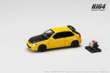Honda Civic Type R (EK9) 1997 Customized Version with Engine Display Model (Sunlight Yellow) - HOBBY JAPAN - 1:64