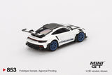 Porsche 911 (992) GT3 RS Weissach Package (LHD) (White with Indigo Blue) - MINI GT - 1:64 Modellauto 1/64