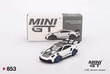 Porsche 911 (992) GT3 RS Weissach Package (LHD) (White with Indigo Blue) - MINI GT - 1:64 Modellauto 1/64