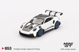 Porsche 911 (992) GT3 RS Weissach Package (LHD) (White with Indigo Blue) - MINI GT - 1:64 Modellauto 1/64