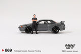 Nissan Skyline GT-R (R32) (Gunmetal) with Matsuda Figure - MINI GT - 1:64