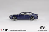 BMW i7 xDrive60 (LHD) (Tanzanite Blue Metallic) - MINI GT - 1:64 Modellauto 1/64