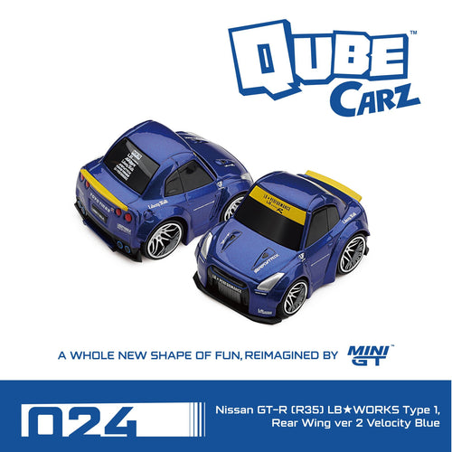 [Preorder] Nissan GT-R R35 LB★WORKS Type 1, Rear Wing ver 2 Qube Carz (Velocity Blue) - MINI GT