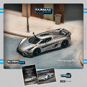 Koenigsegg Regera (Silver Metallic) + Trading Cards Combo Set - Tarmac Works - 1:64