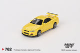 Nissan Skyline GT-R (R34) V-Spec (RHD) (Lightning Yellow) - MINI GT - 1:64