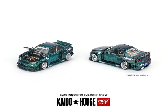 Nissan Skyline GT-R (R34) Kaido Works GReddy V1 - MINI GT - 1:64