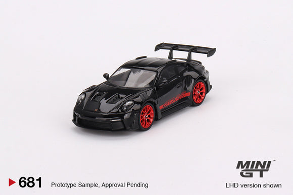 Porsche 911 (992) GT3 RS (LHD) (Black with Pyro Red) - MINI GT - 1:64