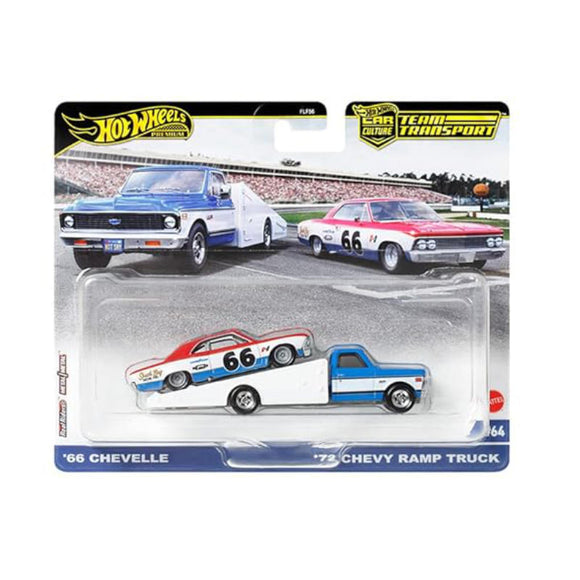 Chevrolet Chevelle 1966 & Chevy Ramp Truck 1972 Team Transport - Hotwheels - 1:64