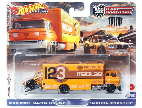 Mad Mike Mazda RX3 GT & Sakura Sprinter truck Team Transport - Hotwheels - 1:64
