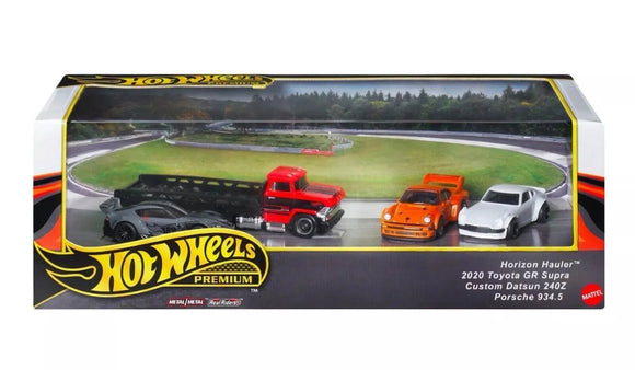3-Car Set : Horizon Hauler & Toyota GR Supra 2020, Custom Datsun 240Z, Porsche 934.5 - Hotwheels - 1:64