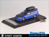 Nissan Stagea R34 (Blue with Carbon Fiber Hood) - Street Weapon - 1:64