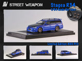 Nissan Stagea R34 (Blue with Carbon Fiber Hood) - Street Weapon - 1:64