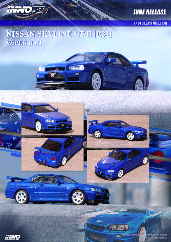 Nissan Skyline GT-R (R34) V-Spec II Nür (Bayside Blue) - INNO64 - 1:64