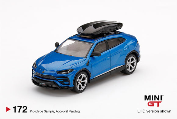 Lamborghini Urus Blu Eleos with Roof Box (LHD) - MINI GT - 1:64