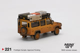 Land Rover Defender 110 Camel Trophy Winner Team UK 1989 RHD Dirty Version - MINI GT - 1:64 - Modelcars Passion