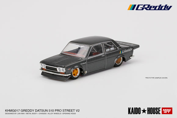 Datsun KAIDO 510 Pro Street GReddy (Gun Metal Grey) - MINI GT - 1:64