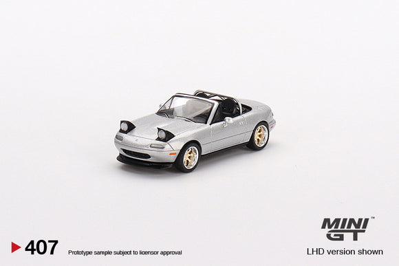 Mazda Miata MX-5 (NA) Tuned Version Silver Stone Metallic (RHD) - MINI GT - 1:64
