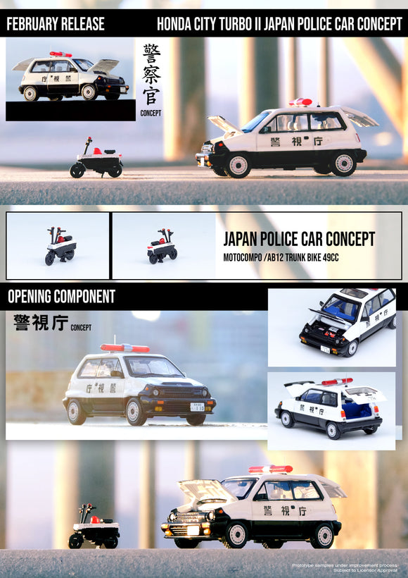 Honda City Turbo II Japanese Police Car Concept Livery with Motocompo - INNO64 - 1:64