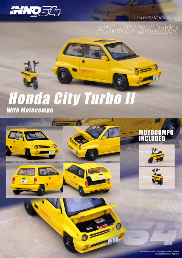 Honda City Turbo II with yellow Motocompo (yellow) - INNO64 - 1:64