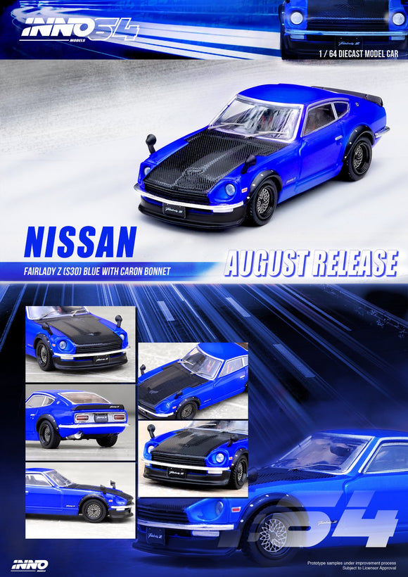 Nissan Fairlady Z (S30) (Blue with Carbon Hood) - INNO64 - 1:64