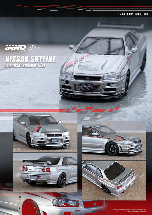 Nissan Skyline GT-R (R34) Nismo R-Tune (Silver) - INNO64 - 1:64