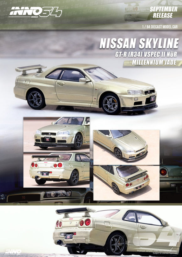 Nissan Skyline GT-R (R34) V-Spec II Nür (Millennium Jade) - INNO64 - 1:64